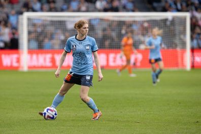 SYDNEY, AUSTRALIA - APRIL 30: Cortnee Vine of Sydney FC controls the ball  in the A-League Women's Grand Final match between Western United and Sydney FC at CommBank Stadium on April 30, 2023, in Sydney, Australia. (Photo by Steve Christo/Corbis via Getty Images)