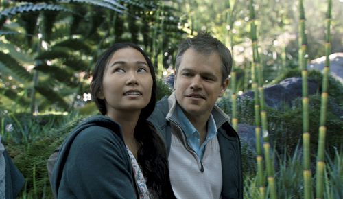 Hong Chau, left, and Matt Damon appear in a scene from Downsizing. (AAP)