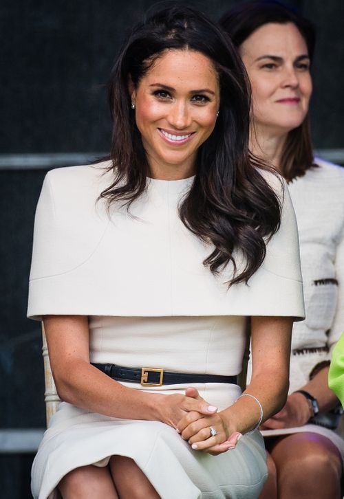 Meghan wore a stunning neutral dress by Givenchy, who designed her wedding dress. Picture: Getty