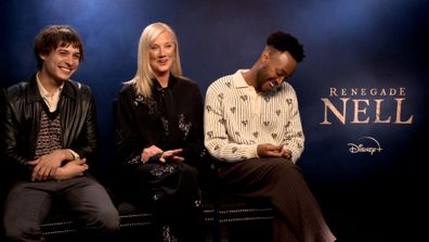 (L-R) Frank Dillane, Joely Richardson and Enyi Okoronkwo speak to 9Honey Celebrity about their new Disney+ series together, Renegade Nell