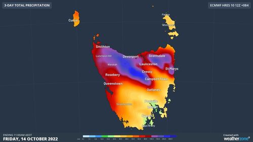 carte météo de la Tasmanie