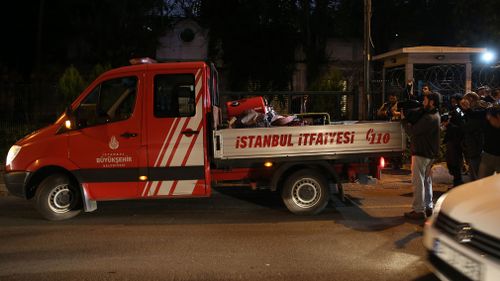 A motor-pump is seen at garage's entrance of the consul's home.