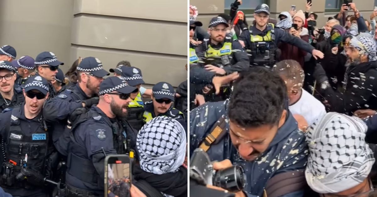 ‘Extremely hostile’: Pro-Palestine protesters and police clash in Melbourne CBD