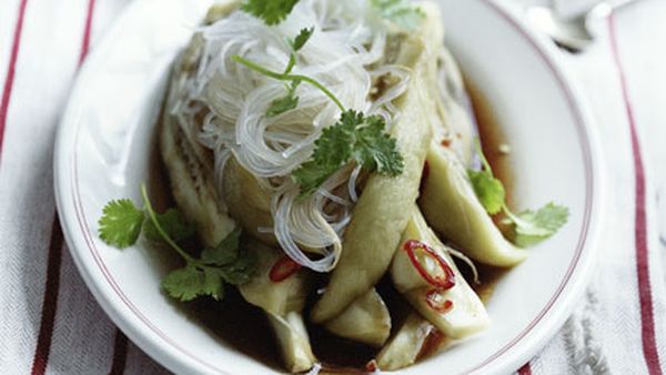 Steamed eggplant and harusame noodles