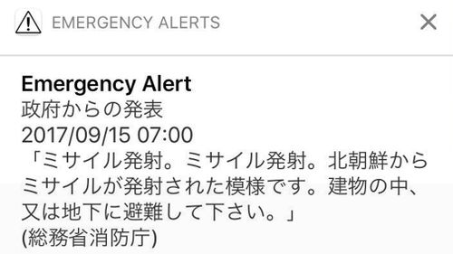 "I have a Japanese phone and you get the 'woop woop' government alerts on it for a missile warnings". (Twitter/@willflyforbeer)