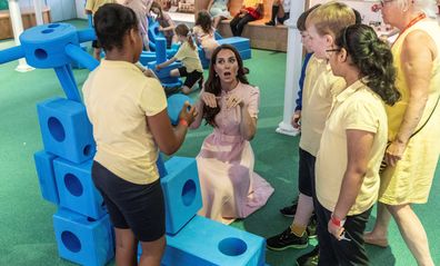 Catherine, Princess of Wales, Patron of the V&A, with children of Globe Primary School in Bethnal Green where she officially opened the Young V&A ahead of its opening to the public on Saturday 1st July 2023, in London June 28, 2023.