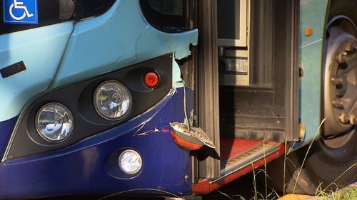 Damage to the bus after it hit a pedestrian at Roselands on May 3. (9NEWS)