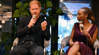 MIAMI BEACH, FLORIDA - APRIL 11: Alix Lebec, Founder & CEO of Lebec, Prince Harry, Duke of Sussex, Co-Founding Patron of Sentebale and Dr. Sophie Chandauka MBE, Chair of Sentebale, Founder and Chair of Nandi Life Sciences speak during the Sentebale Potential is Waiting panel discussion, followed by a seated dinner at Zaytinya of the José Andrés Group at the Ritz Carlton Hotel on April 11, 2024 in Miami Beach, Florida. Alongside the Duke of Sussex, was an intimate group of U.S.-based philanthropi