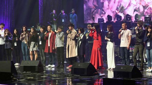 South Korean groups perform during a rehearsal in Pyongyang. (AP)