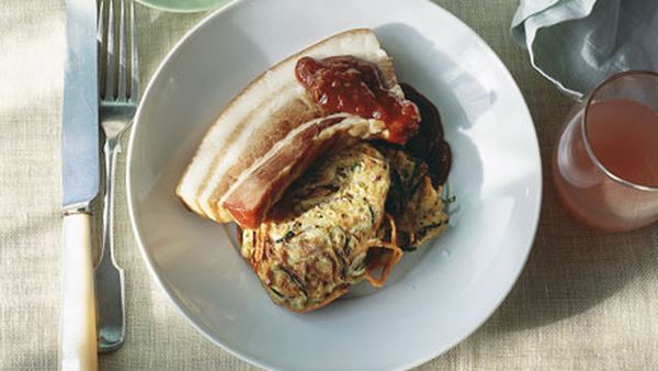 Braised bacon with zucchini fritters