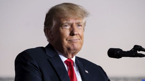 Former President Donald Trump speaks during his Save America rally in Perry, Ga., on Saturday, Sept. 25, 2021. (AP Photo/Ben Gray)