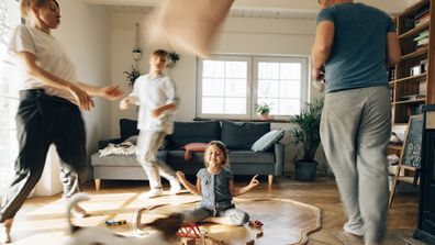 Family playing at home