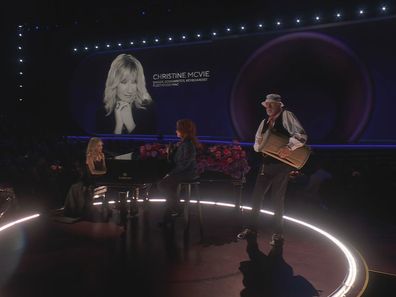 Mick Fleetwood, Bonnie Raitt and Sheryl Crow perform during the 2023 Grammys In Memoriam segment.
