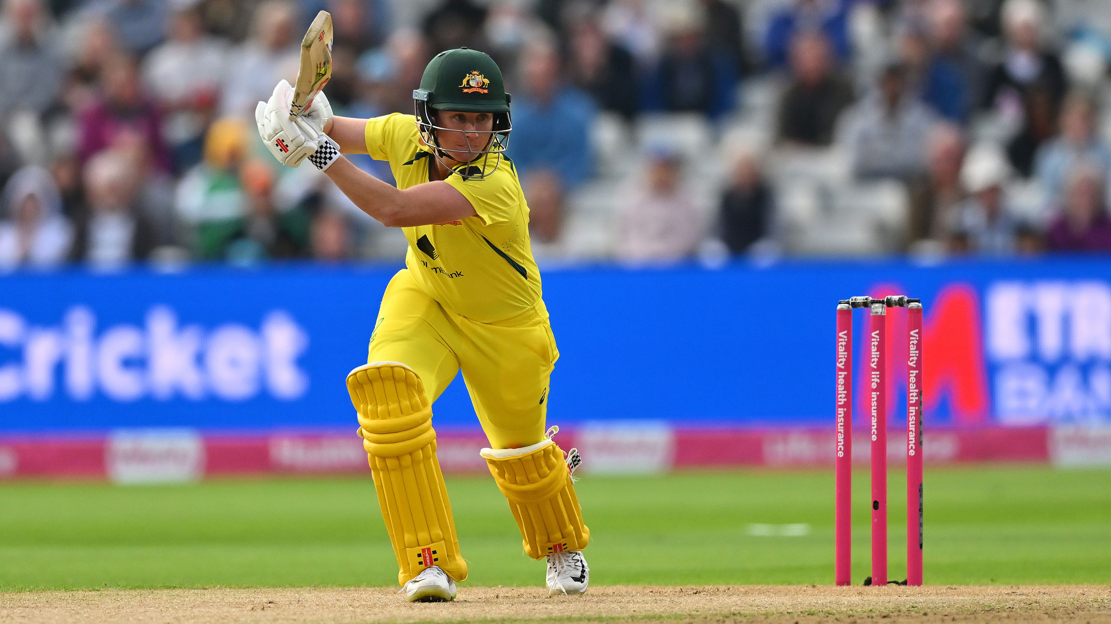 Beth Mooney of Australia bats during the Women&#x27;s Ashes 1st Vitality IT20 match between England and Australia at Edgbaston on July 01, 2023 in Birmingham, England. (Photo by Dan Mullan/Getty Images)
