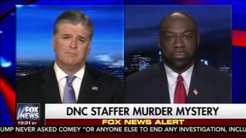 Fox News anchor Sean Hannity interviewed investigator Rod Wheeler about the murderer of DNC staffer Seth Rich earlier this year. (Fox News)