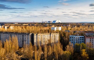 Chernobyl neighbourhoods and apartment blocks abandoned, reclaimed by nature 