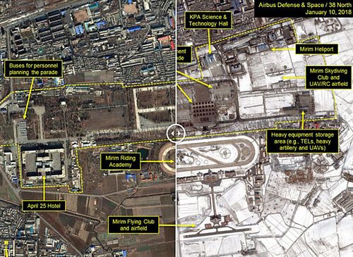 Satellite imagery from DigitalGlobal showing North Korean preparations for a military parade.