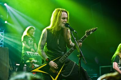 Alexi Laiho of Children of Bodrom performs at Le Bataclan on May 2, 2011 in Paris, France. 