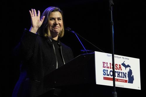 Democratic Michigan Senate candidate Rep. Elissa Slotkin speaks during an election night watch party, Wednesday, Nov. 6, 2024, in Detroit.