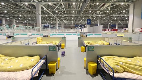 A makeshift hospital for COVID-19 patients is seen at the National Exhibition and Convention Center in Shanghai.