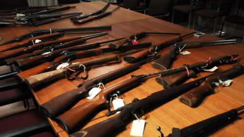 A selection of guns among those handed in during a previous Tasmanian firearms amnesty in 2013. (AAP)