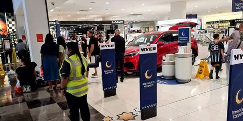 Three people are believed to have been injured when a BYD electric car rapidly reversed from its place on a display stand at Westfield Liverpool, reversing into Myer.