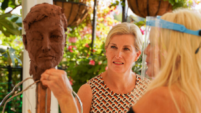 Sophie, the Countess of Wessex, sits for a live sculpting session for the Vision Foundation.