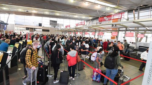 Easter holiday travellers at Sydney Domestic Airport Terminal T2.