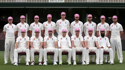 The England team will also don pink hats for the Test. (AAP)