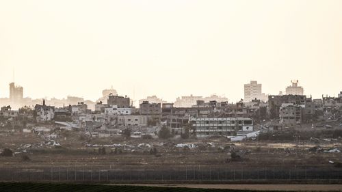 Collapsed buildings from the border near the city of Rafah on May 30.