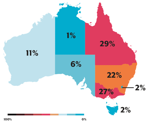 Cybercrime reports by state and territory, according to the Australian Cyber Security Centre.