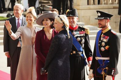 Princess Victoria of Sweden, Princess Mary of Denmark, Princess Mette Marit of Norway and Prince Haakon of Norway attends the wedding ceremony of Prince Guillaume Of Luxembourg and Princess Stephanie of Luxembourg at the Cathedral of our Lady of Luxembourg on October 20, 2012 in Luxembourg