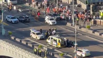 A man has been shot and four have been injured in two separate incidents after a night of &quot;chaos&quot; on Princess Bridge in Melbourne&#x27;s CBD.