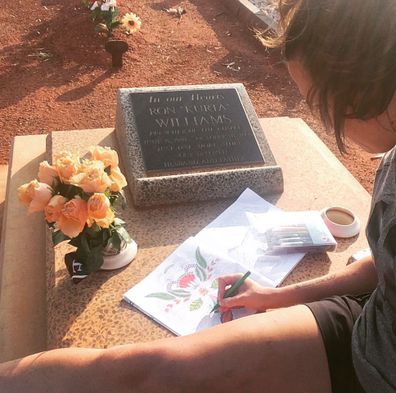 Lydia Williams at her father's grave.