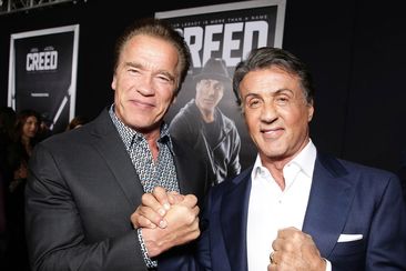 Arnold Schwarzenegger and Sylvester Stallone at the Los Angeles premiere of &#x27;Creed&#x27; at Regency Village Theater on Thursday, November 19, 2015, in Westwood, California.