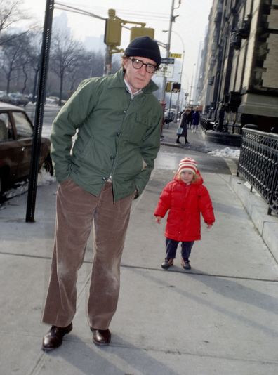 Woody Allen and his daughter, Mia Farrow, in New York in 1988