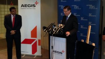 Dennis Napthine made the call while announcing 550 new jobs had been created for global outsourcing firm Aegis. (9NEWS)