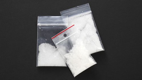 plastic bag of drugs, ice
