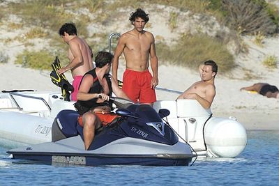 Rafael Nadal hit the beach with friends in Porto Cervo, Sardinia.