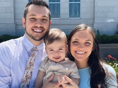 Dr Jaryd Wilson, wife Caitlyn and son Lincoln shortly before Caitlyn died from complications of childbirth 10 days after the birth of their second child.
