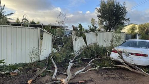 Damaged fences in Kalbarri after Tropical Cyclone Seroja swept through.