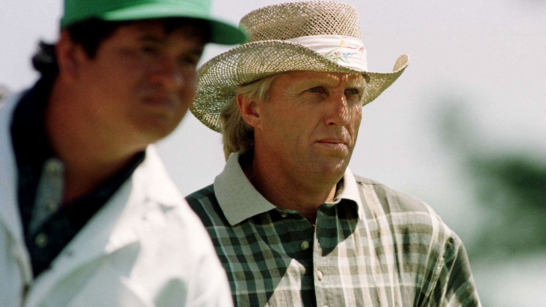 Greg Norman of Australia looks on during the second round of the 1996 Masters at Augusta National.