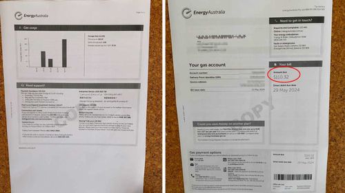 Wendy's original bill, left, which shows her usage at the same time the previous year was zero. And, right, the revised bill.