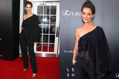 Swapping the safe LBD for an LBJ (yep, we've coined it a little black jumpsuit), Katie dabbled in the high-fash pool for the <i>Life is Amazing</I> premiere in August. <br/><br/>We think it's sheer brilliance, since she's also found a way to flash her taut tum while fully clothed. <br/>