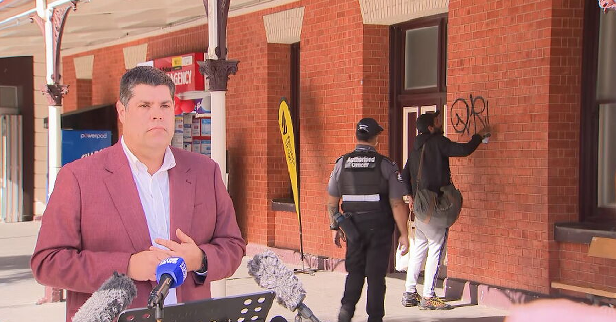 Graffiti protester crashes Queensland transport minister's live press conference