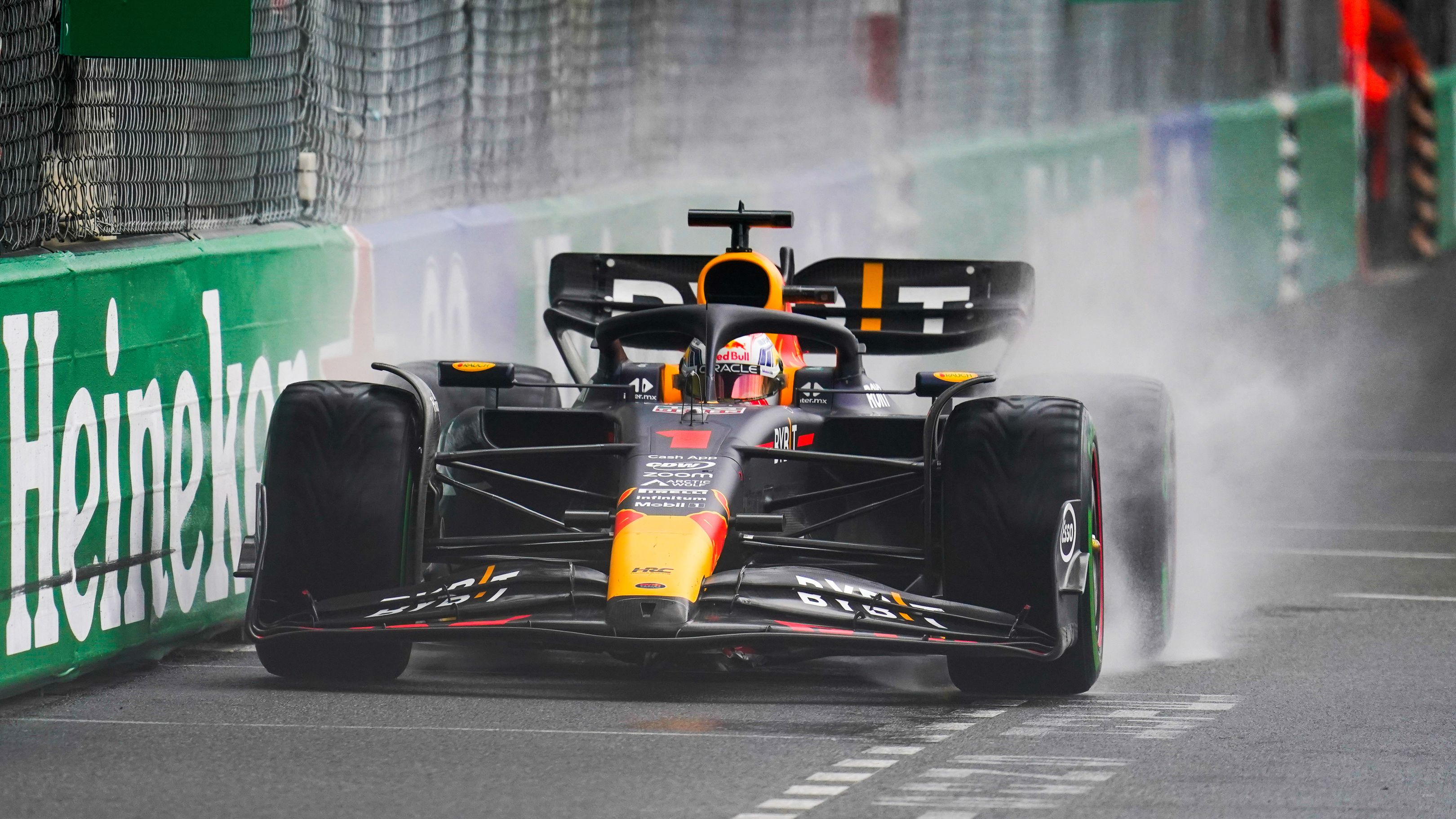 Max Verstappen of Netherlands celebrates victory in Monaco.