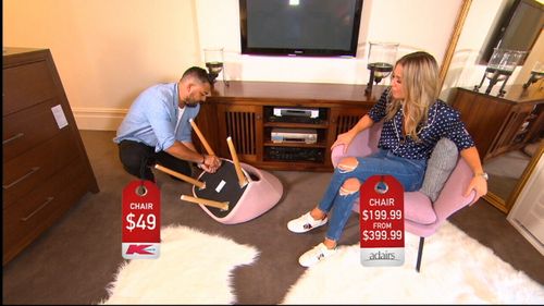 Ronnie and Georgia agreed the cheaper Kmart chair was good value, but the quality of the Adair chair was noticeably higher.