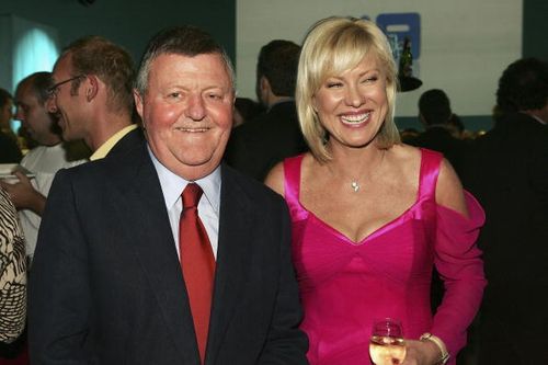 Sam Chisholm poses with TV personality Kerri-Anne Kennerly at the launch of the 2005 Channel Nine programs. Picture: Getty