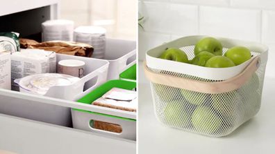 Storage baskets from IKEA for the kitchen