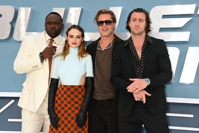 Brian Tyree Henry, Joey King, Brad Pitt and Aaron Taylor-Johnson attend the "Bullet Train" UK Gala Screening at Cineworld Leicester Square on July 20, 2022 in London, England.